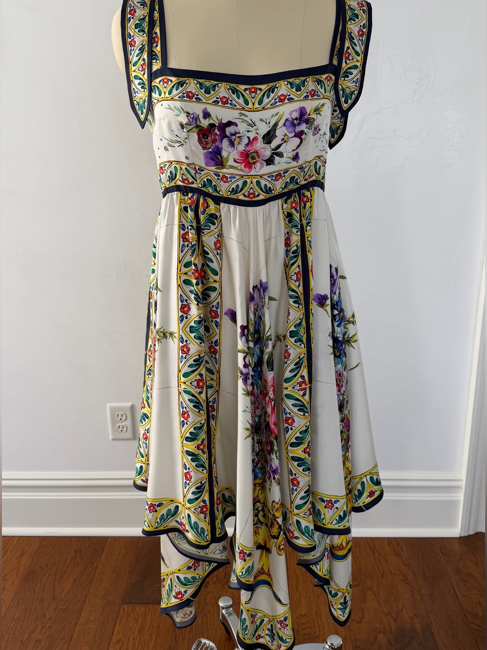 Dolce & Gabbana Majorca print  white floral Border-Print High-Low Dress